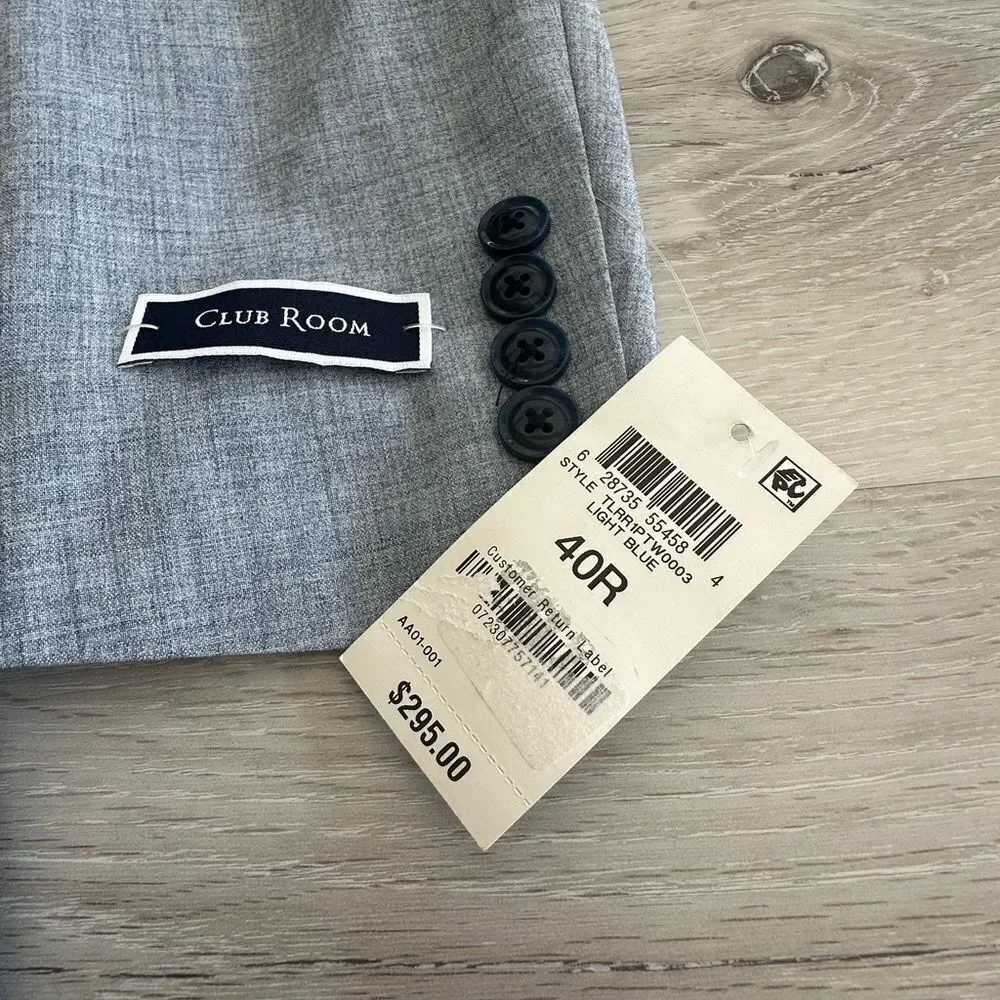 Club Room Sport Coat‎ Light Blue 40R NWT
